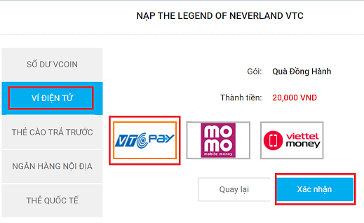 nạp game The Legend Of Neverland