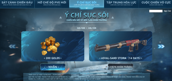 Giao diện Landing Ingame Truy Kích PC sự kiện 3: Ý chí sôi sục