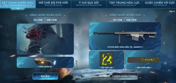 Giao diện Landing Ingame Truy Kích PC sự kiện 1: Sát cánh chiến đấu