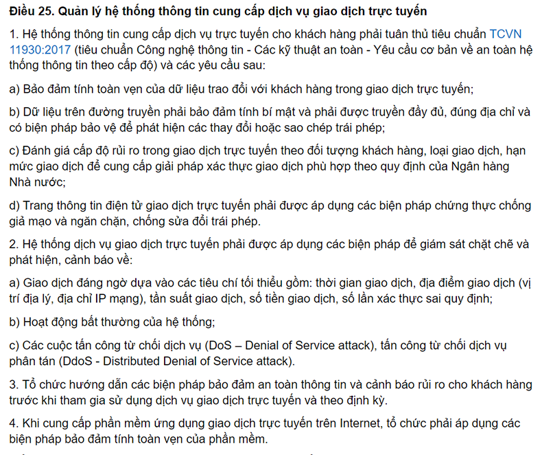 Quy định về an toàn hệ thống thông tin trong hoạt động ngân hàng