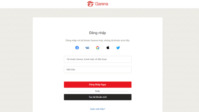 Garena đăng nhập