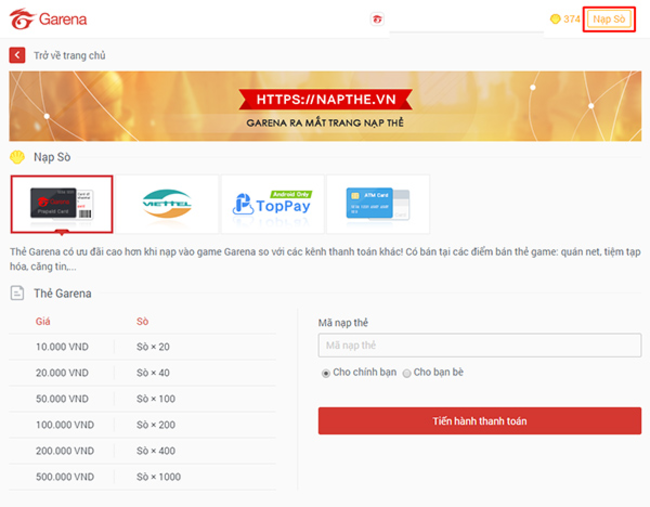 Garena nạp