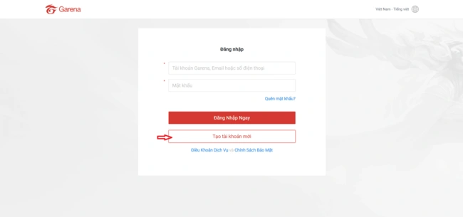 tạo tài khoản garena