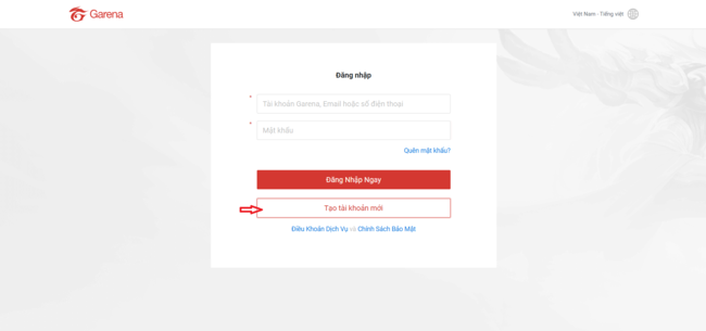 tạo tài khoản Garena