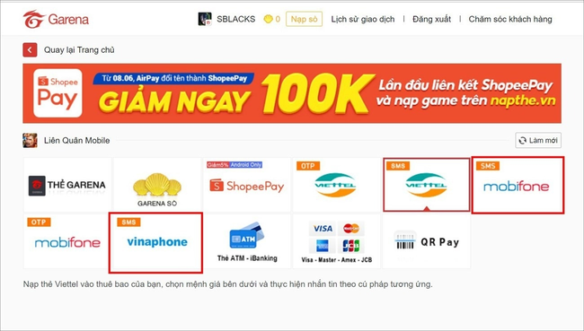 nạp quân huy garena