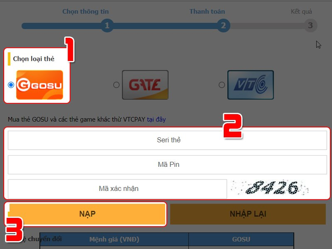 nạp thẻ game Gosu