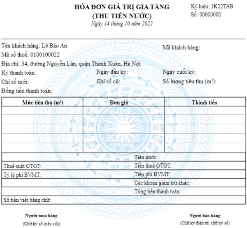 hóa đơn GTGT tiền nước