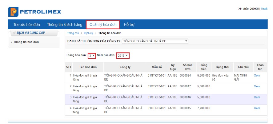 hóa đơn điện tử xăng dầu