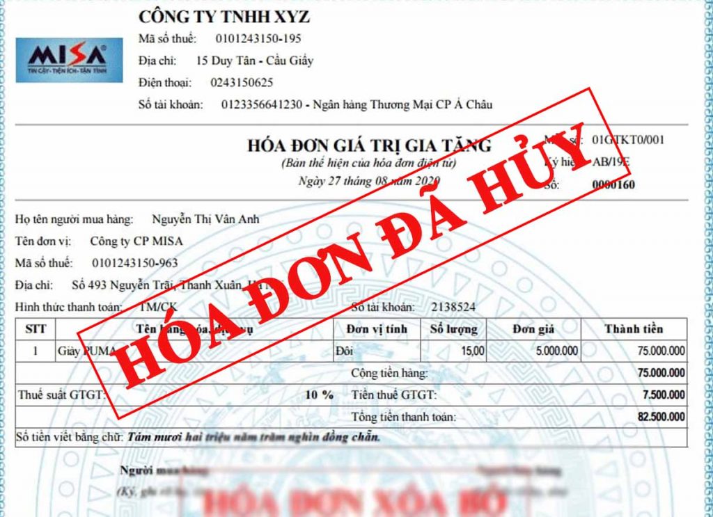 hủy hóa đơn điện tử có bị phạt không
