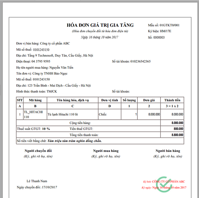 mẫu hóa đơn điện tử