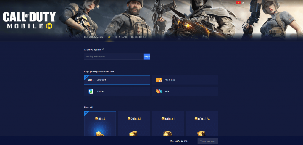 nạp call of duty mobile vng