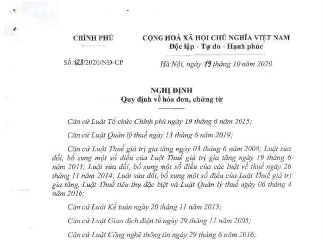 Nghị định 123 về hóa đơn điện tử