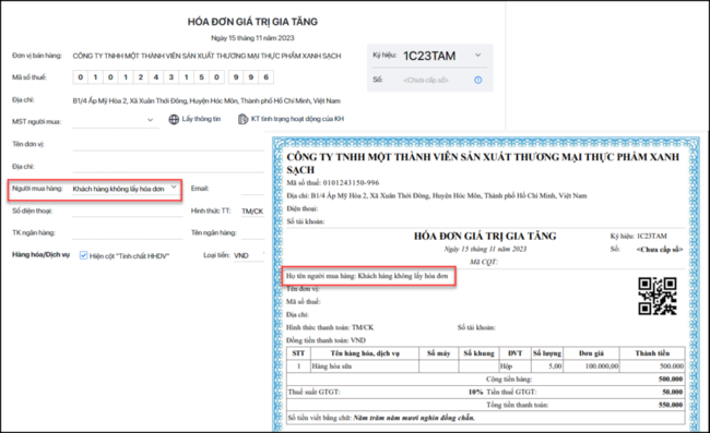 Xuất hóa đơn cho khách hàng cá nhân