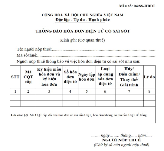 Biên bản hủy và thu hồi hóa đơn điện tử