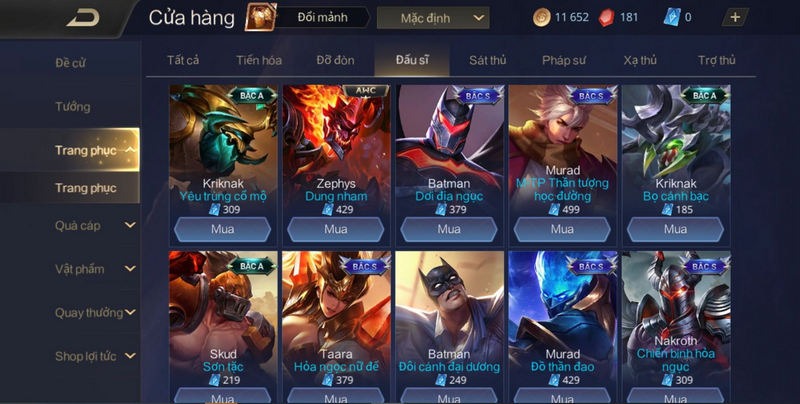 mua skin liên quân