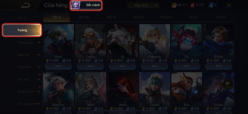 Mua skin Liên Quân