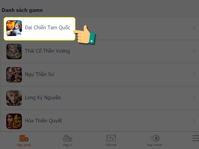 nạp đại chiến tam quốc