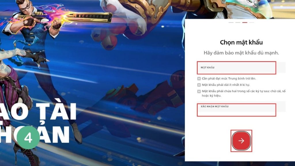 Tạo và xác nhận mật khẩu