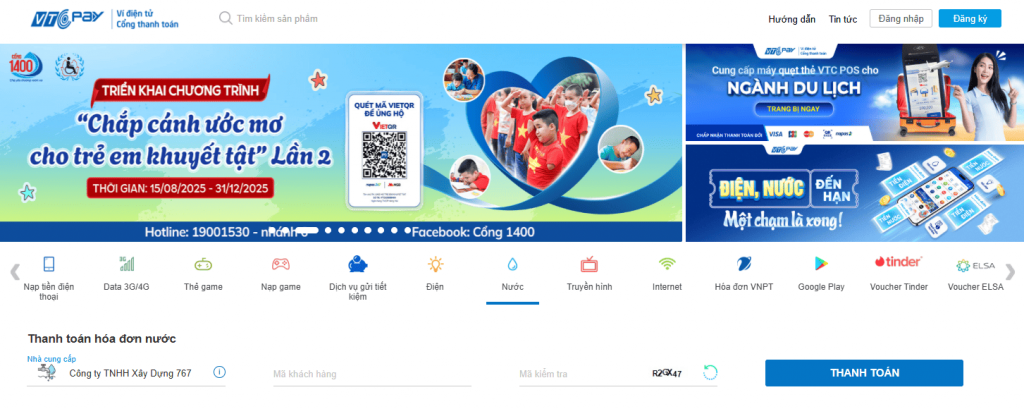 thanh toán tiền nước online