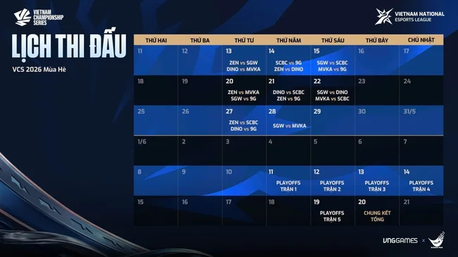 lịch thi đấu vcs