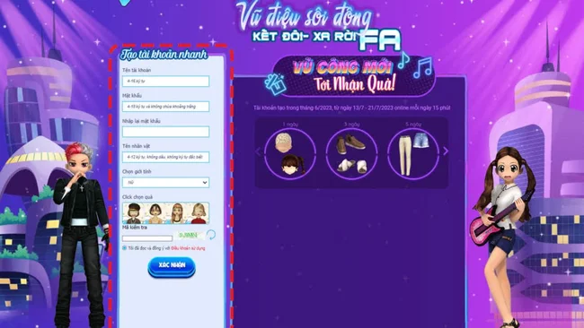 tạo tài khoản Audition