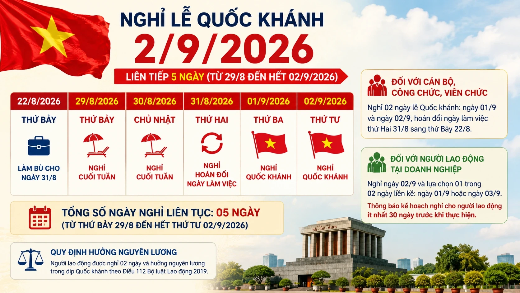 lịch nghỉ lễ 2/9/2026