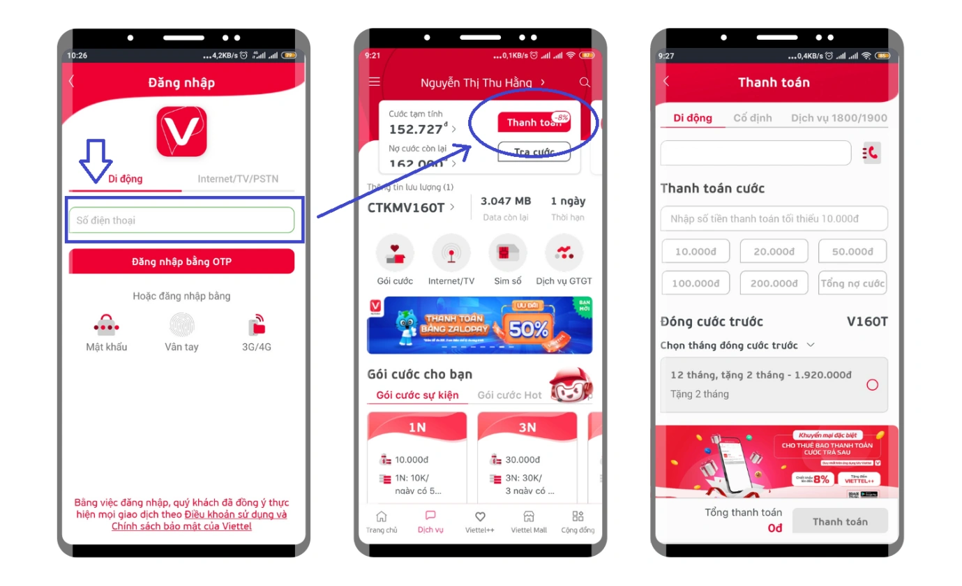 thanh toán cước trả sau viettel