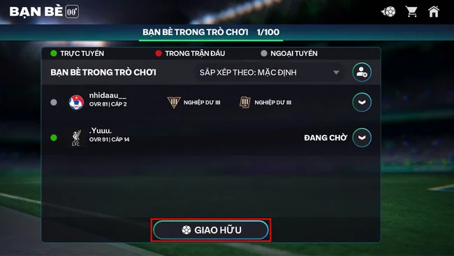 mời bạn bè thi đấu FC Mobile