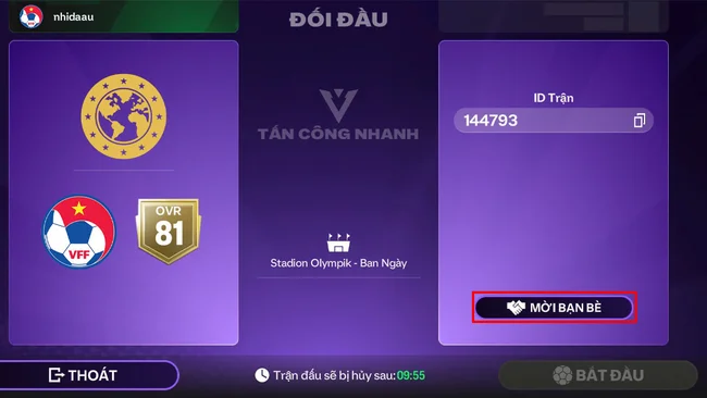 mời bạn bè thi đấu FC Mobile