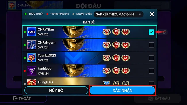 mời bạn bè thi đấu FC Mobile