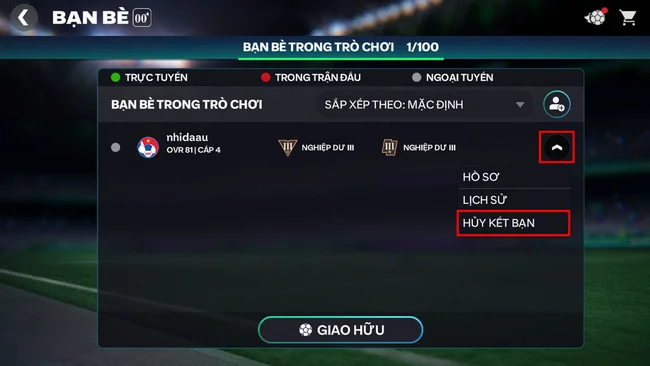 Cách xóa bạn trong FC Mobile