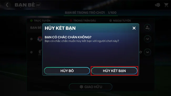 Cách xóa bạn trong FC Mobile