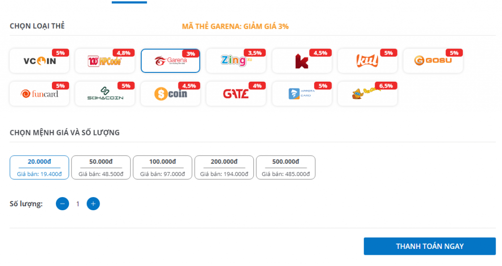 Thẻ Garena online