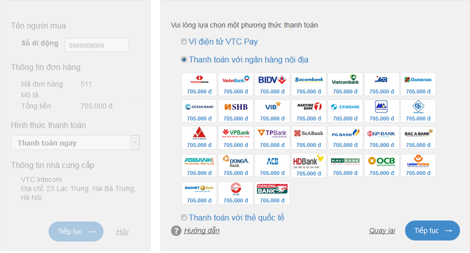 dat hoa online qua VTC Pay 7