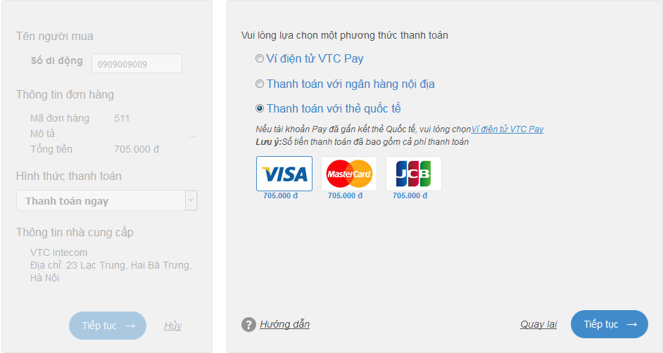 dat hoa online qua VTC Pay 8