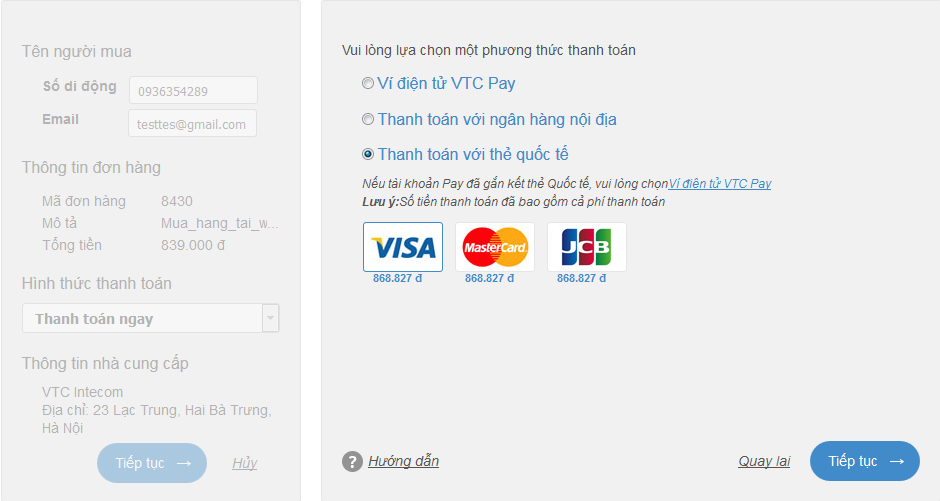 dat hoa online qua VTC Pay 6