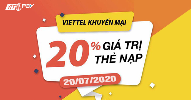 Nạp tiền điện thoại viettel khuyến mãi 20% tại Ví VTC Pay