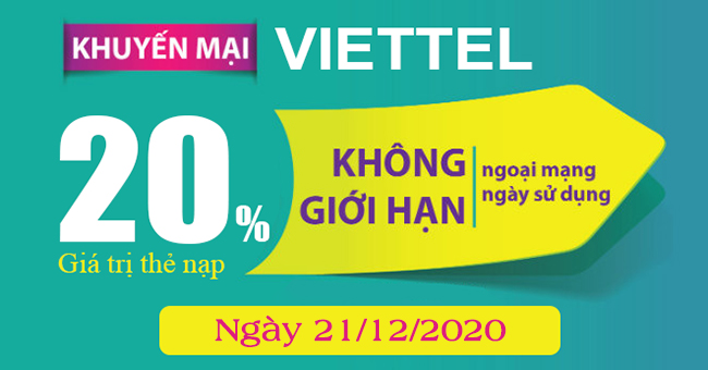 Nạp tiền điện thoại viettel khuyến mãi 20% tại Ví VTC Pay