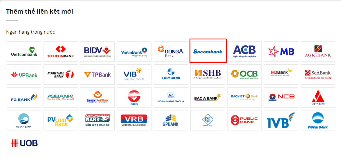 liên kết ví VTC Pay với Sacombank